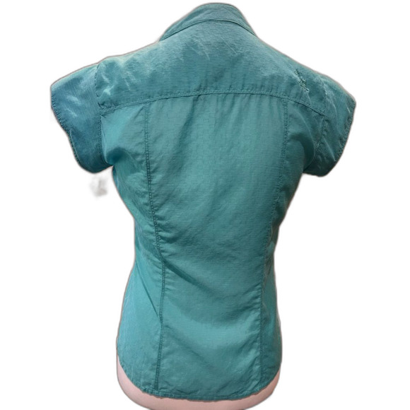 Diesel Y2K Textured Button Front Blouse XXS Green Cap Sleeve Contrast Trim 00s - Picture 3 of 11